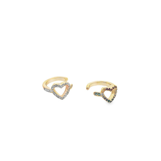 Heart cz Colorful  Ear Cuff - 18k Gold Layered