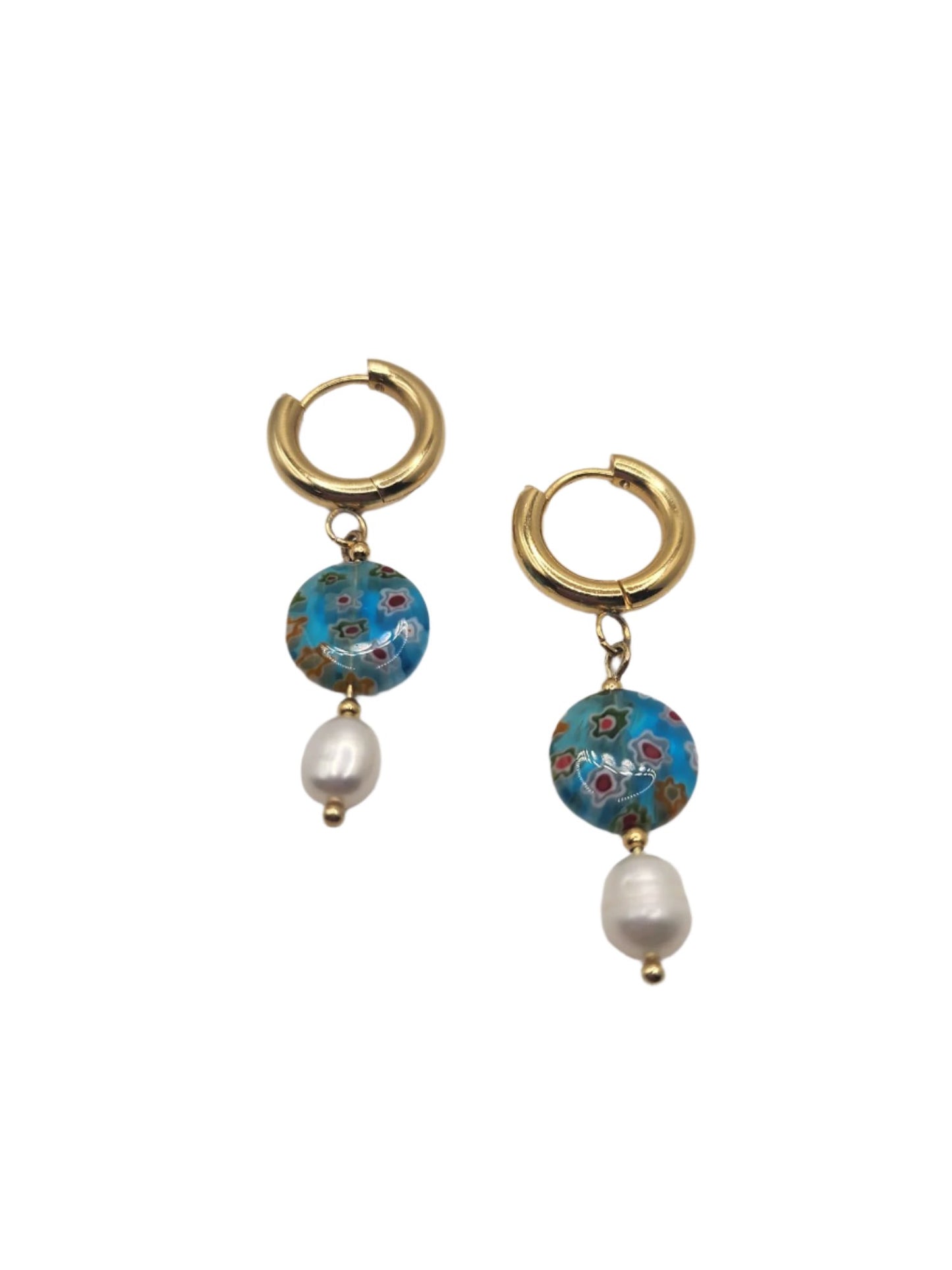 Floral Mosaic Earrings - 18k Gold Plated Stainless Steel